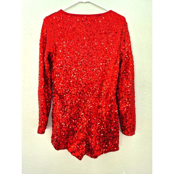 Spirit Red Sequin Romper Womens Sz L Long Sleeve Costume Holiday Halloween NWOT - Picture 4 of 10